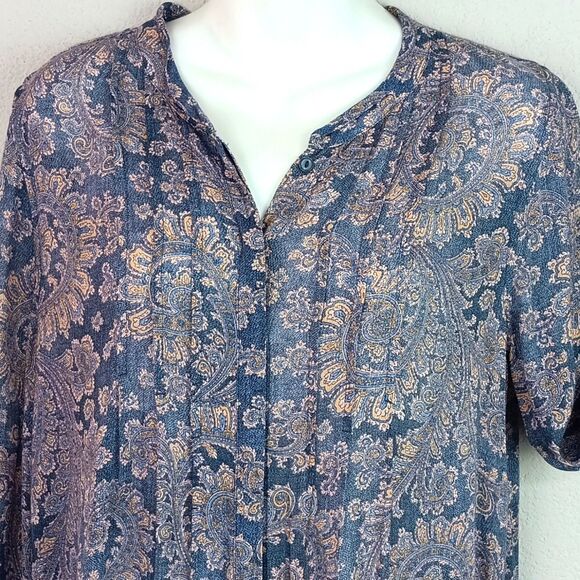 Lucky Brand Women Blue Paisly Print Long Sleeve Button Down Shirt Sz S - Picture 3 of 10